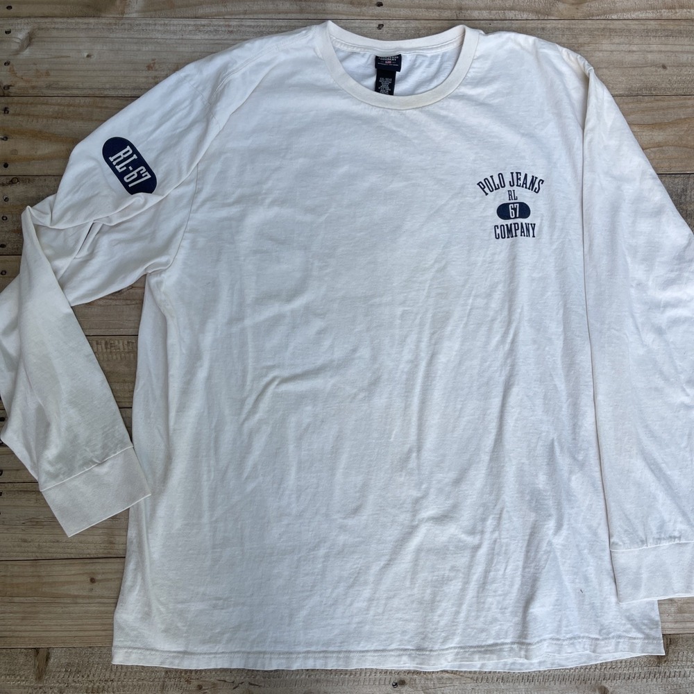 Polo Jeans Co Ralph Lauren RL-67 Long Sleeve T-Shirt White Men's XL Vintage Y2K